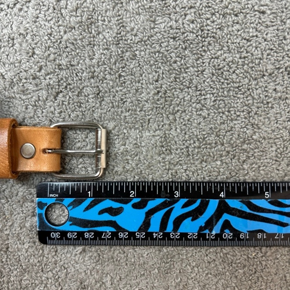 Tan Genuine Leather Belt Silver Buckle Handmade Casual Honey Brown 1 Inch Wide - Picture 6 of 9